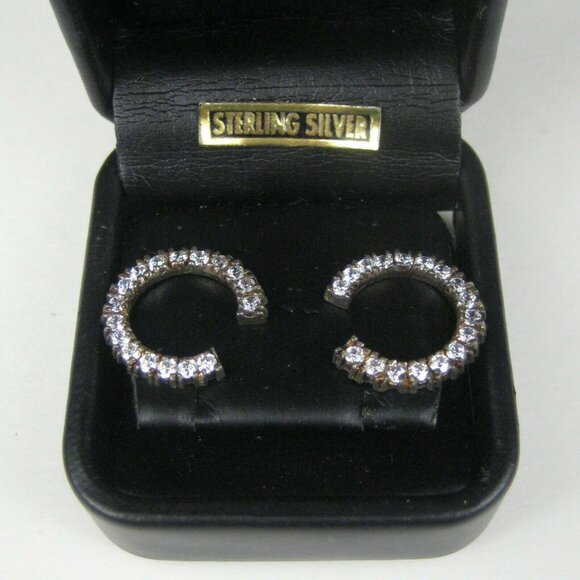 Crislu Sterling Silver Earrings 925 Hoop C USA Box  .7 in Pierced 4 g - Picture 4 of 8